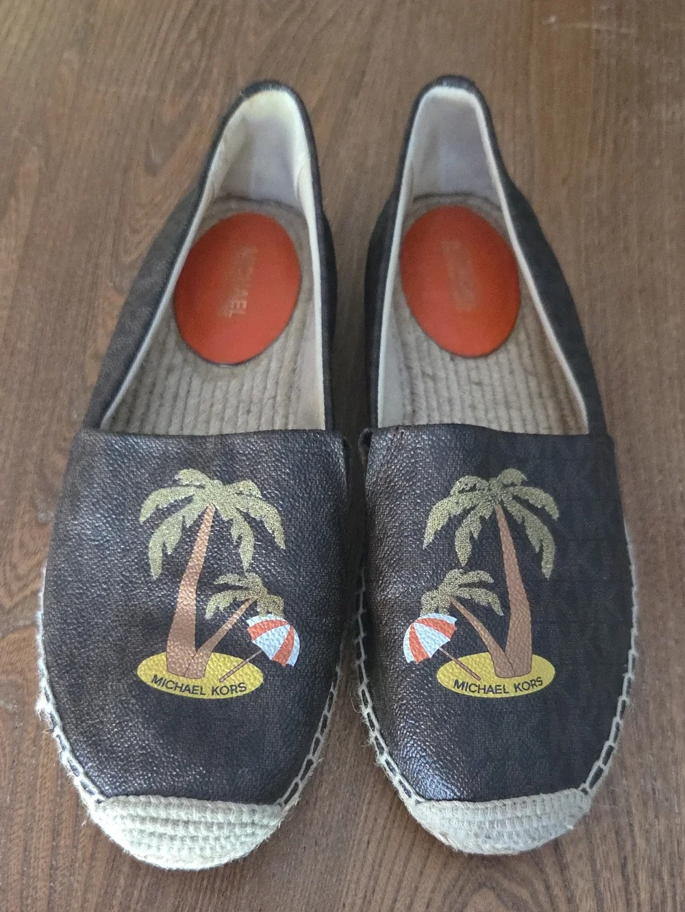 Michael Kors Brown Palm-Print Slip-On Espadrilles